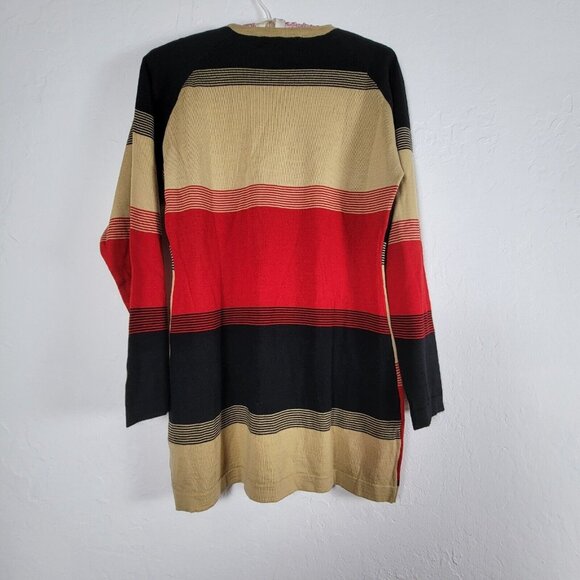 Monte Carlo Alpha Gold Sweater Women 38 Red Colorblock Merino Wool Knit Pullover - Picture 2 of 8